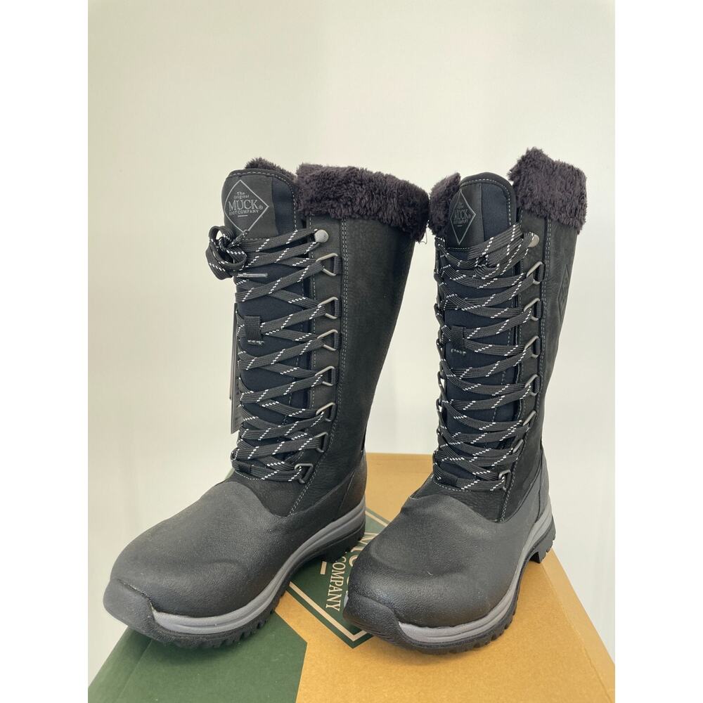 Muck Womens Boots Arctic Apres Lace Tall Size 5 Walt-000 Black Waterproof NWB